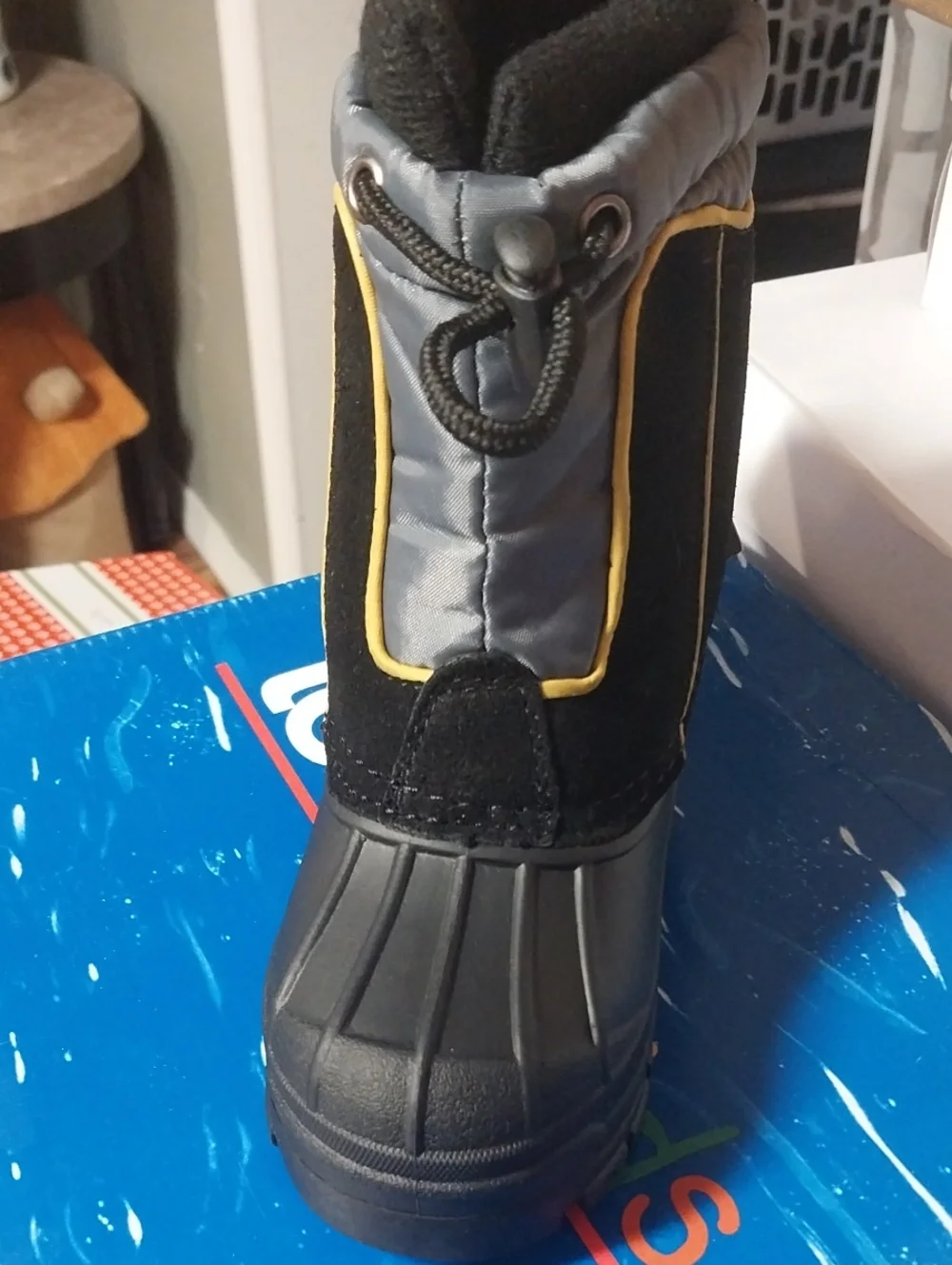 totes Kids Black and Gray Winter Snow Boot with Yellow Trim